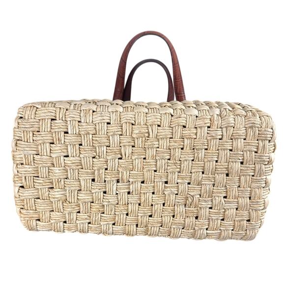 Brighton Woven Jute Leather Handbag Top Open Snap Close Paisley Interior Retired - Picture 3 of 11